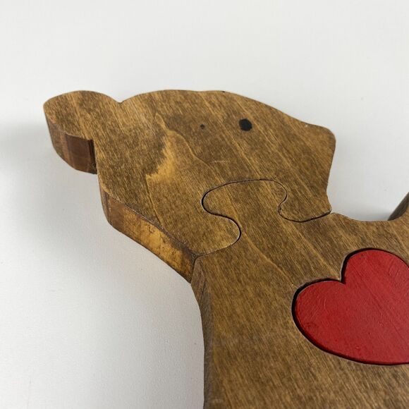 VTG Handmade Stained Wooden Bear Jigsaw Puzzle Figurine Retro Decor 7" x  5.25" - Picture 2 of 7